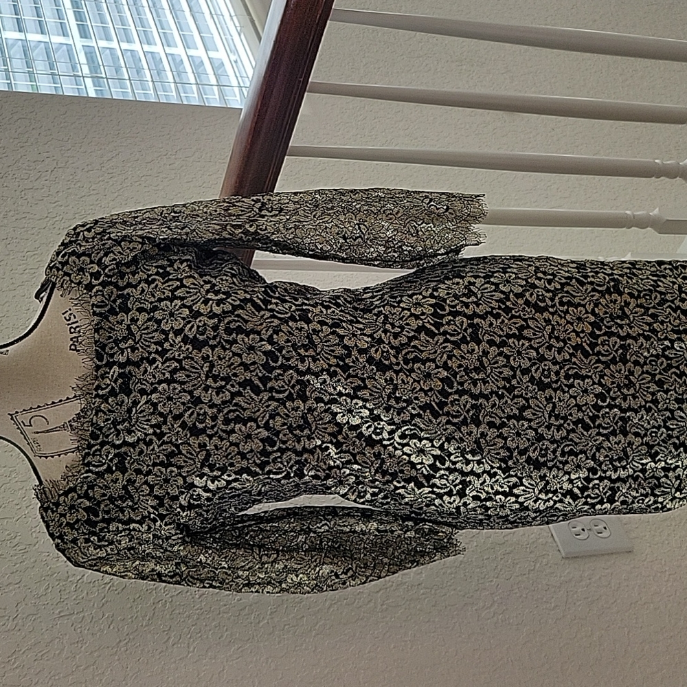 Gold lace Diane Von Furstenburg dress, long lace sleeves, size 10